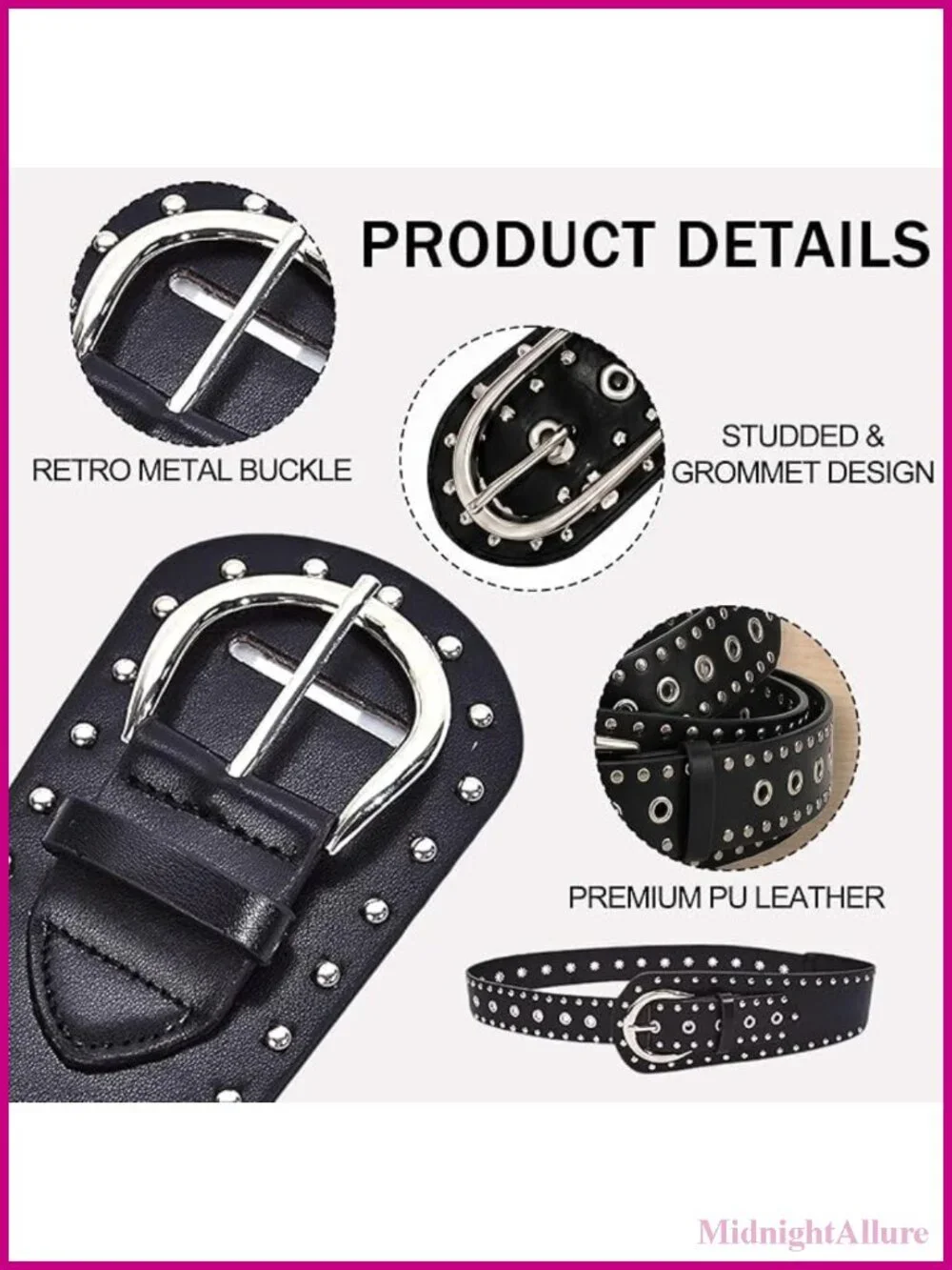 Y2K Studded Belt Chunky PU Leather Festival Rave Punk Goth Western Belt